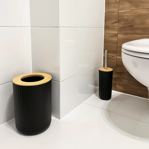 Komplet łazienkowy LOFT Zestaw Akcesoria 6w1 Dozownik, Kosz na śmieci, Kubeki, Mydelniczka, Szczotka WC Czarny Drewno Komplet łazienkowy LOFT Zestaw Akcesoria 6w1 Dozownik, Kosz na śmieci, Kubeki, Mydelniczka, Szczotka WC Czarny Drewno