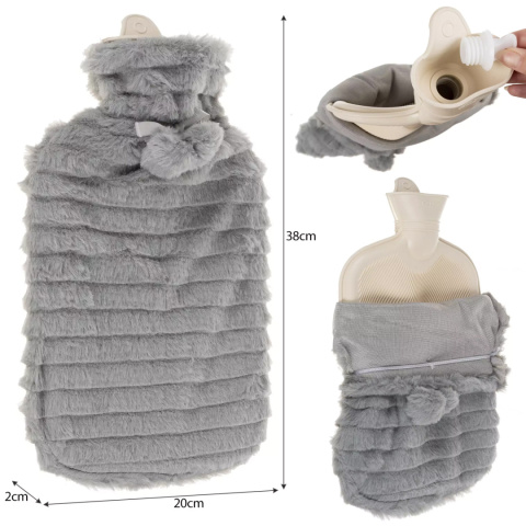 Termofor Duży 2L w pokrowcu pluszowym Sweterku na wodę XXL Plusz Gumowy Szary Termofor Duży 2L w pokrowcu pluszowym Sweterku na wodę XXL Plusz Gumowy Szary